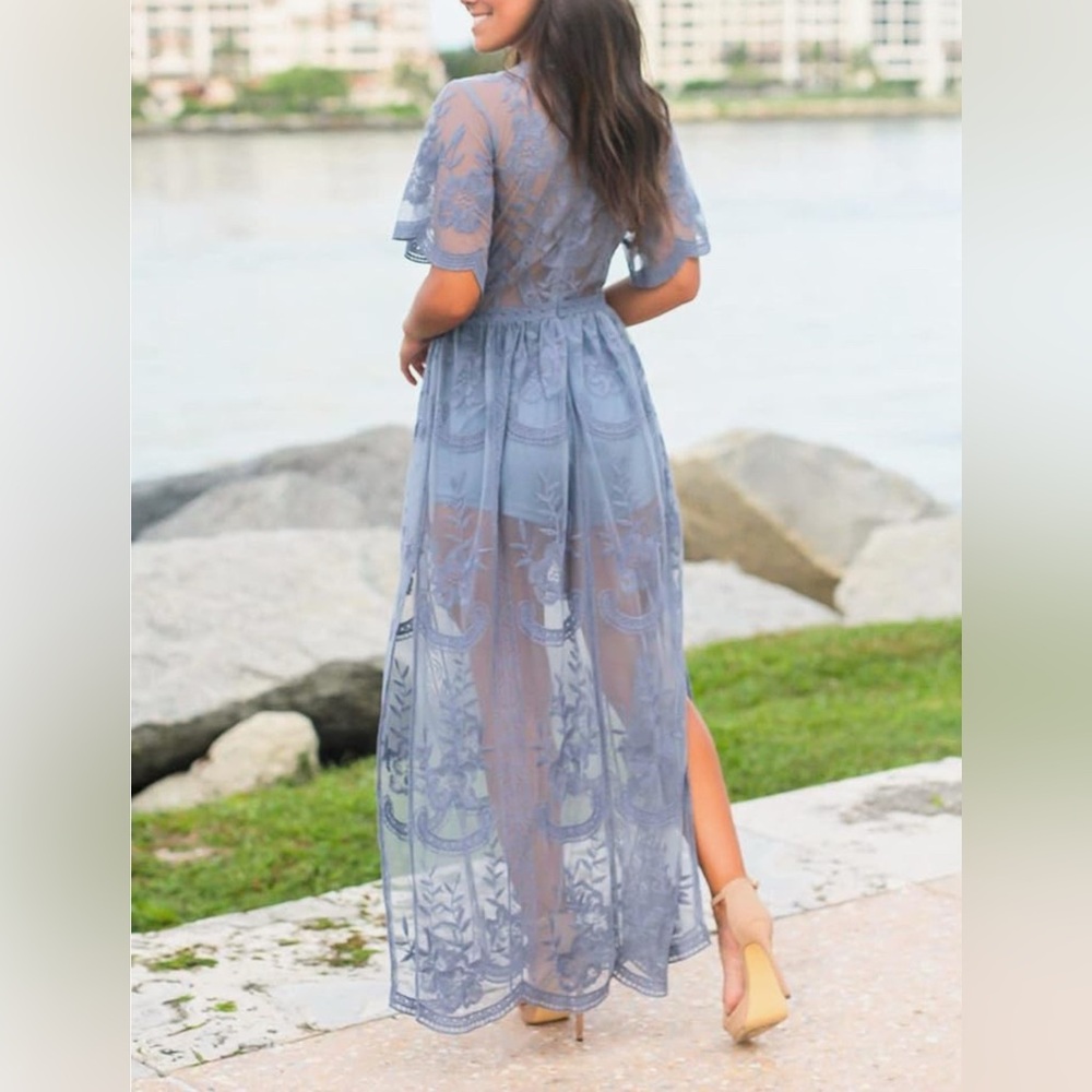 Eleter Deep V-Neck Lace Romper Dress NWT - Picture 3 of 8